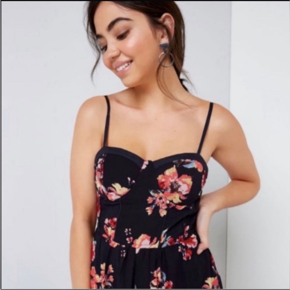 BAND OF GYPSIES CORSET FLORAL SPAGHETTI STRAPS JUMPSUIT WITH POCKETS SIZE XL - Picture 4 of 12